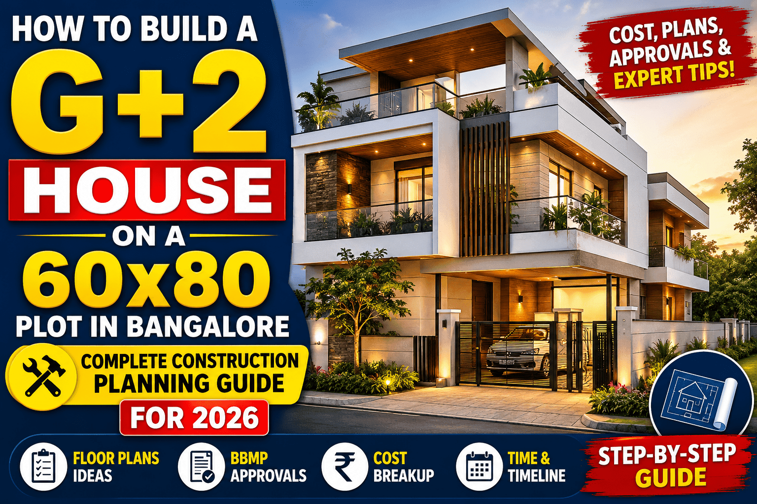 How to Build a G+2 House on a 60×80 Plot in Bangalore. Complete Construction Planning Guide for 2026