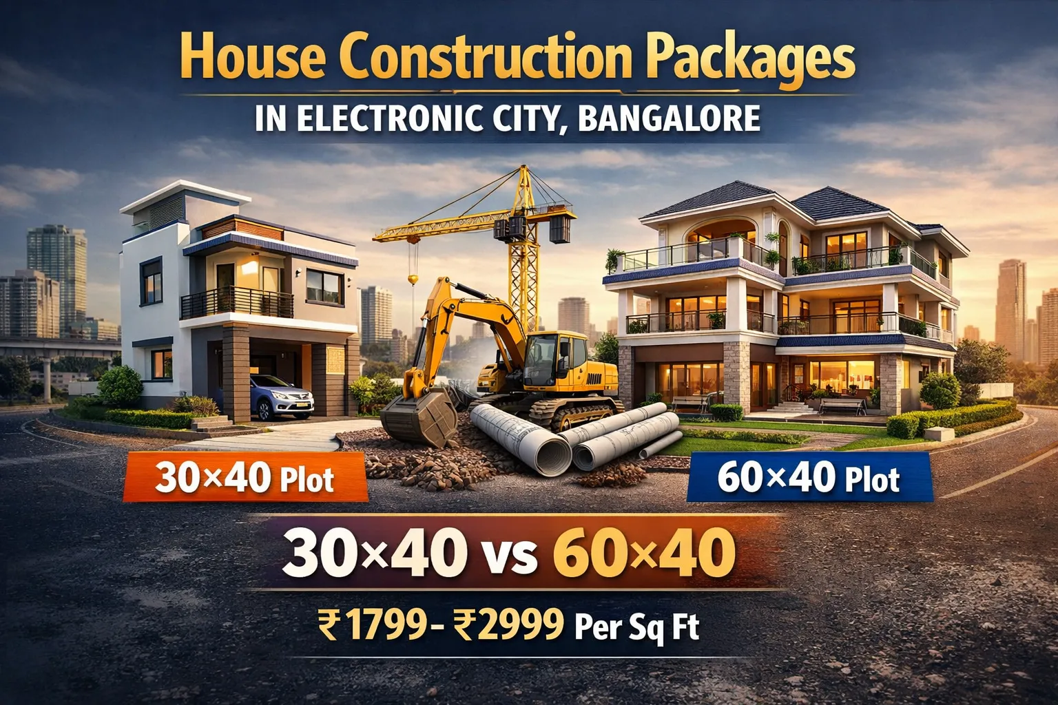 House Construction Packages in Electronic City, Bangalore, Comparing 30×40 vs 60×40 Dimensions (₹1799–₹2999 per Sq Ft)